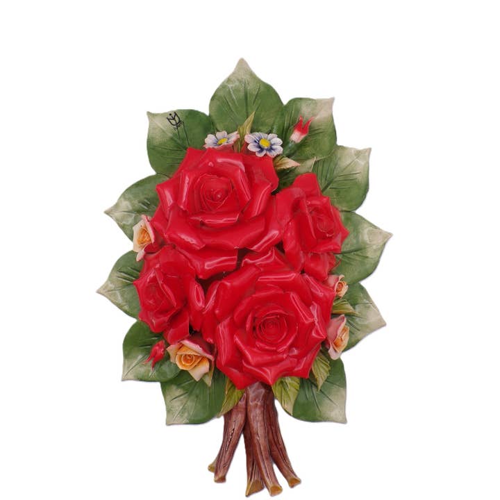 AF01 - Ramo de rosas vermelhas em cerâmica Made In Italy por atacado de LUEM ART ceramiche e porcellane di Capodimonte Made In Italy