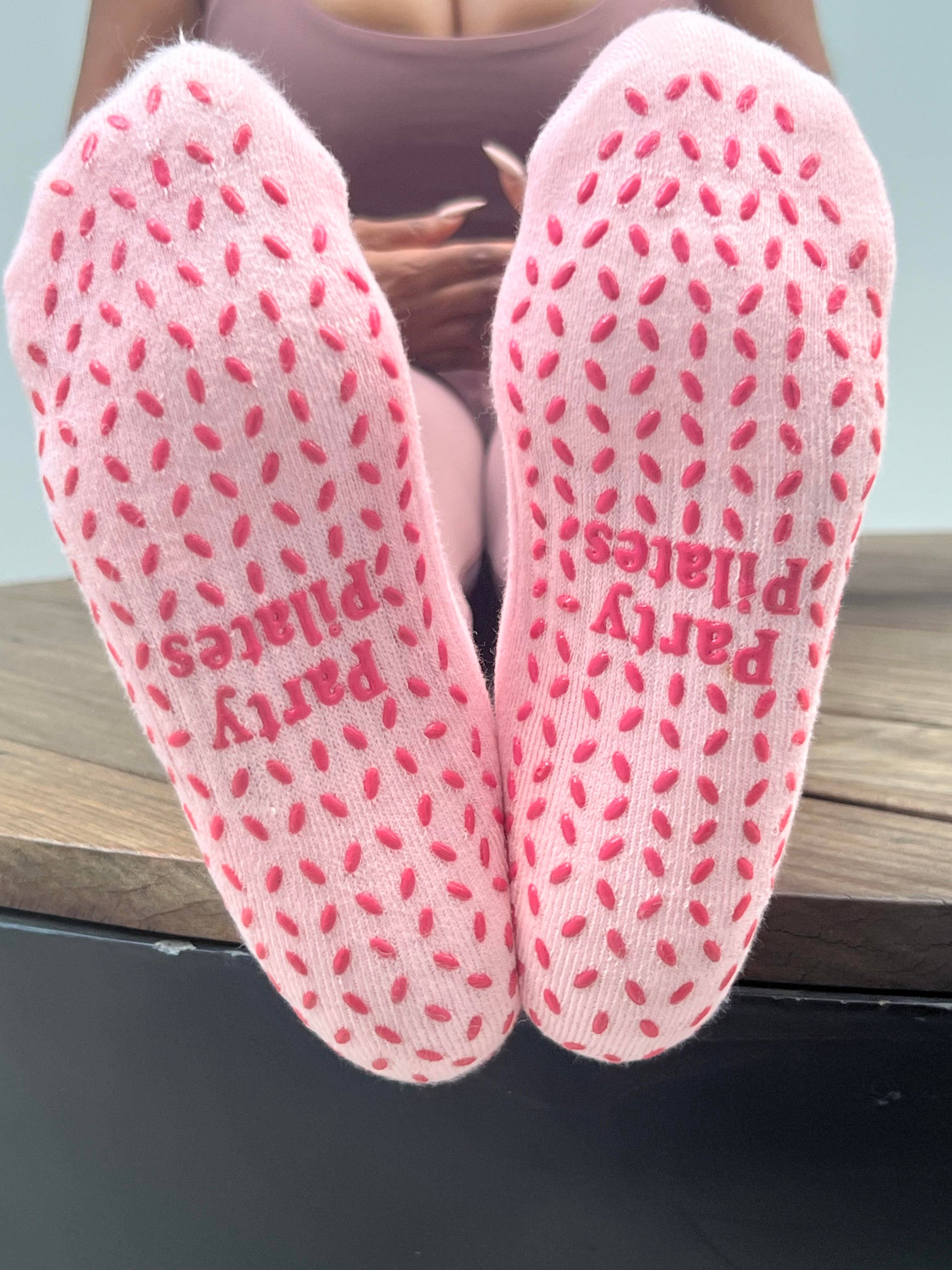 Hot Pink Pretty Girl Workout Ruffle Crew Grip Socks for wholesale on Faire1