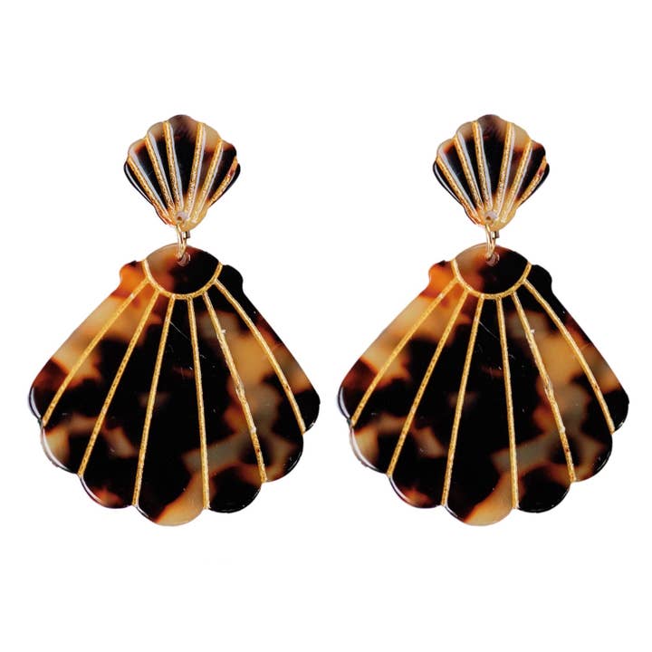 St Armands Designs of Sarasota - Wholesale Dangle Earrings - Brown Tortoise Shell Statement Earrings