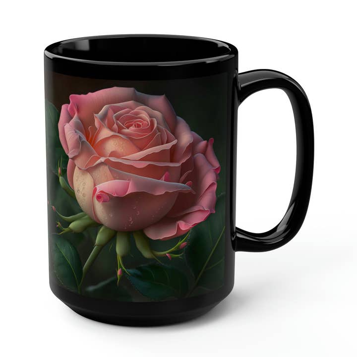 Caneca Rosa - Preto, 15oz por atacado de Lilly's Artwork