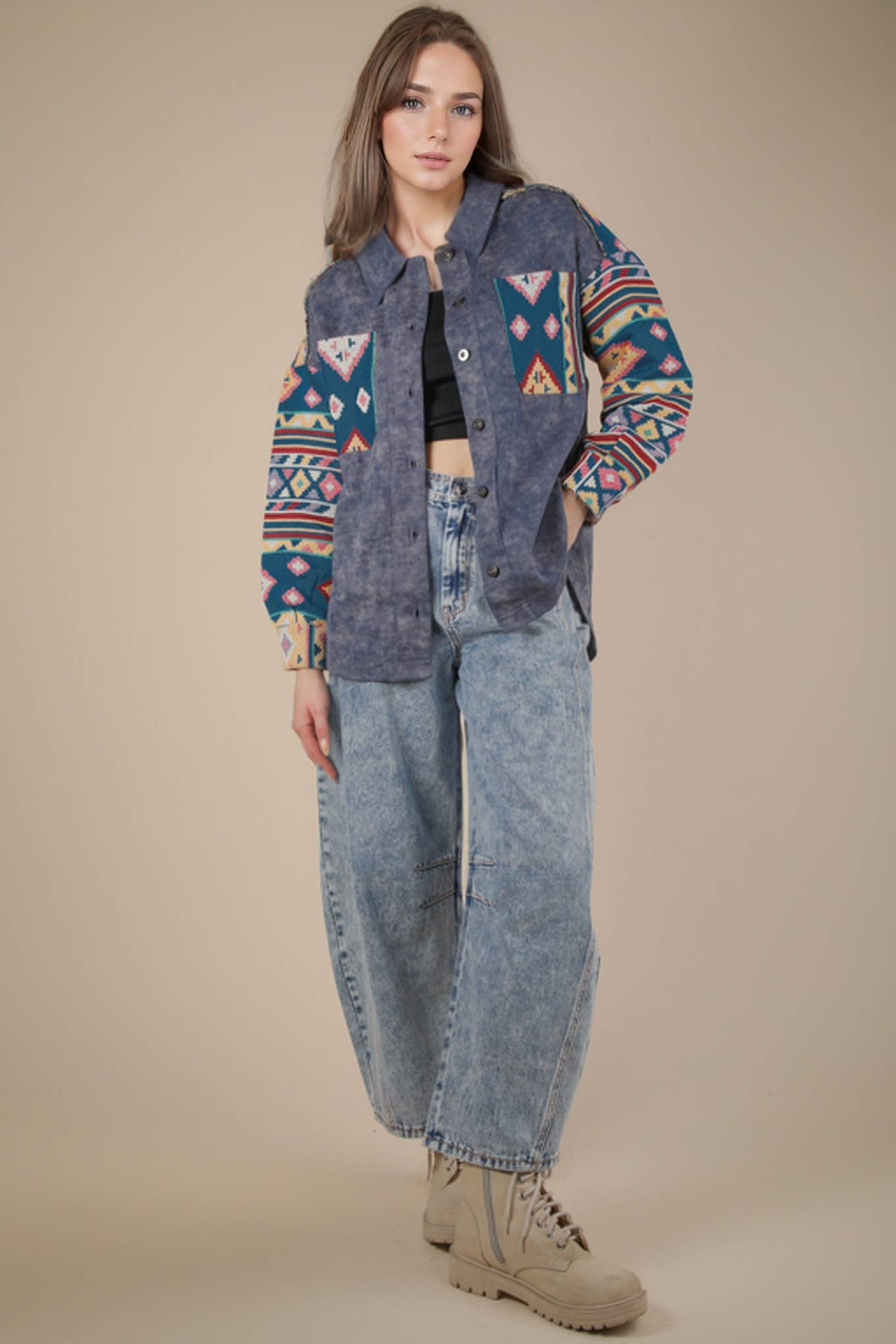 VERY J – wholesale Jacka - Dam – NJ90328-Aztec grafisk överdimensionerad knäppjacka14