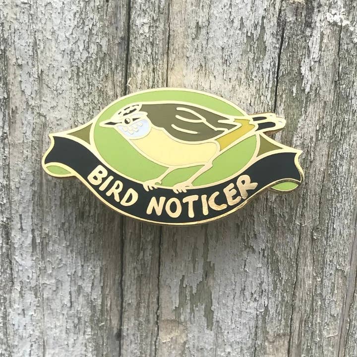 Bird Noticer - Enamel Pin for wholesale by Bridget Farmer Printmaker