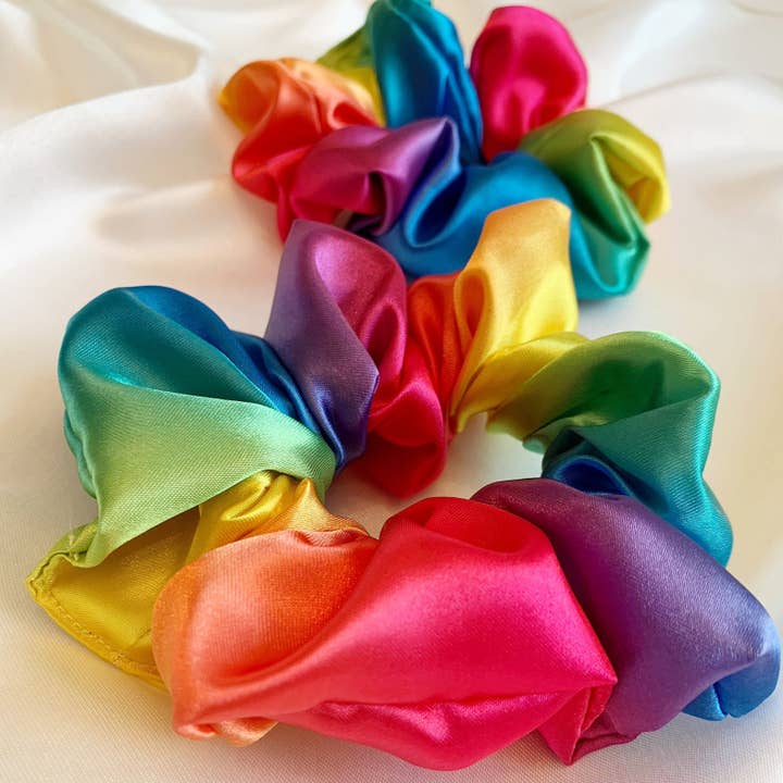 Rainbow Satin Scrunchies for wholesale by KUOR