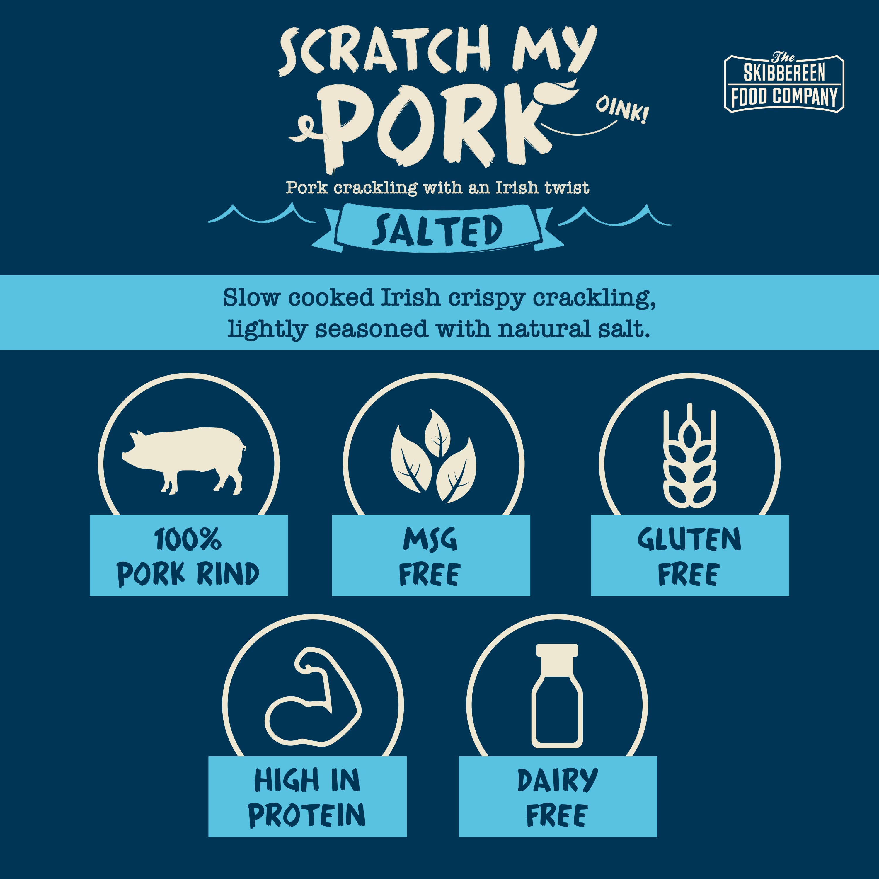 The Skibbereen Food Company - Wholesale Pork - Scratch My Pork Mixed - Pork Crackling / 3 Flavours (24x30g)5