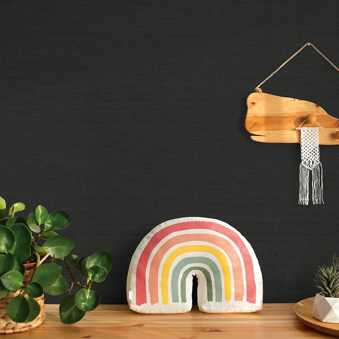 Horizontal Faux Grasscloth Black P&S Wallpaper, 28 sq. ft. for wholesale on Faire6