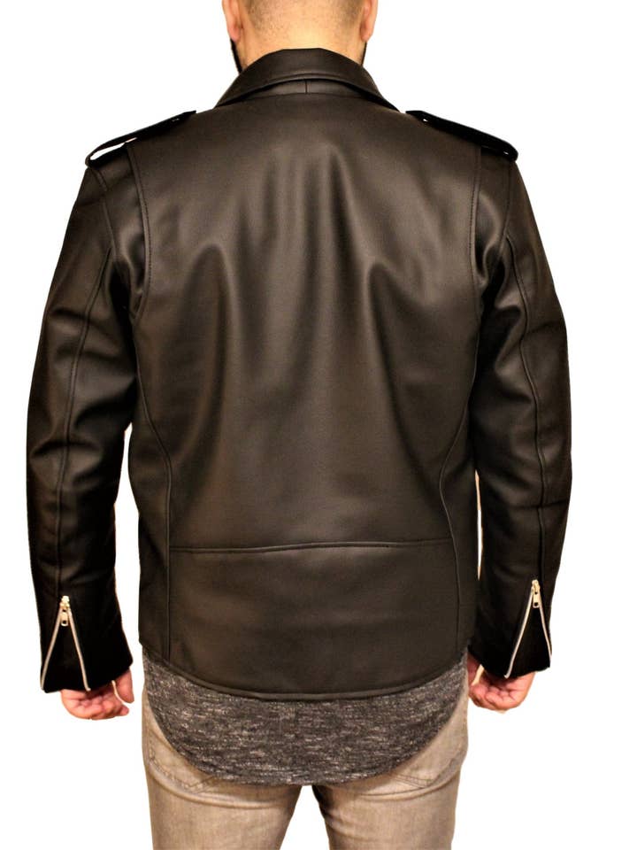 Fadcloset – Engroshandel Motorcykeljakke - Herre – Mænds vegansk sort motorcykel stil imiteret læderjakke3