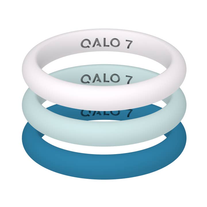 QALO - Wholesale Band/Stacked Ring - Classic 3 Stack Teal Ring0