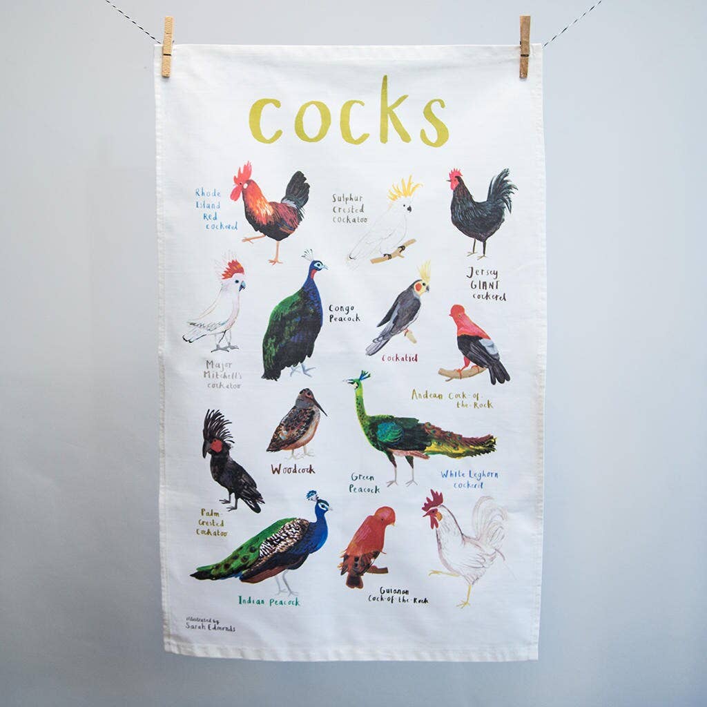 Sarah Edmonds Illustration – wholesale Tea towel – Cocks Bird Cotton Tea Towel2