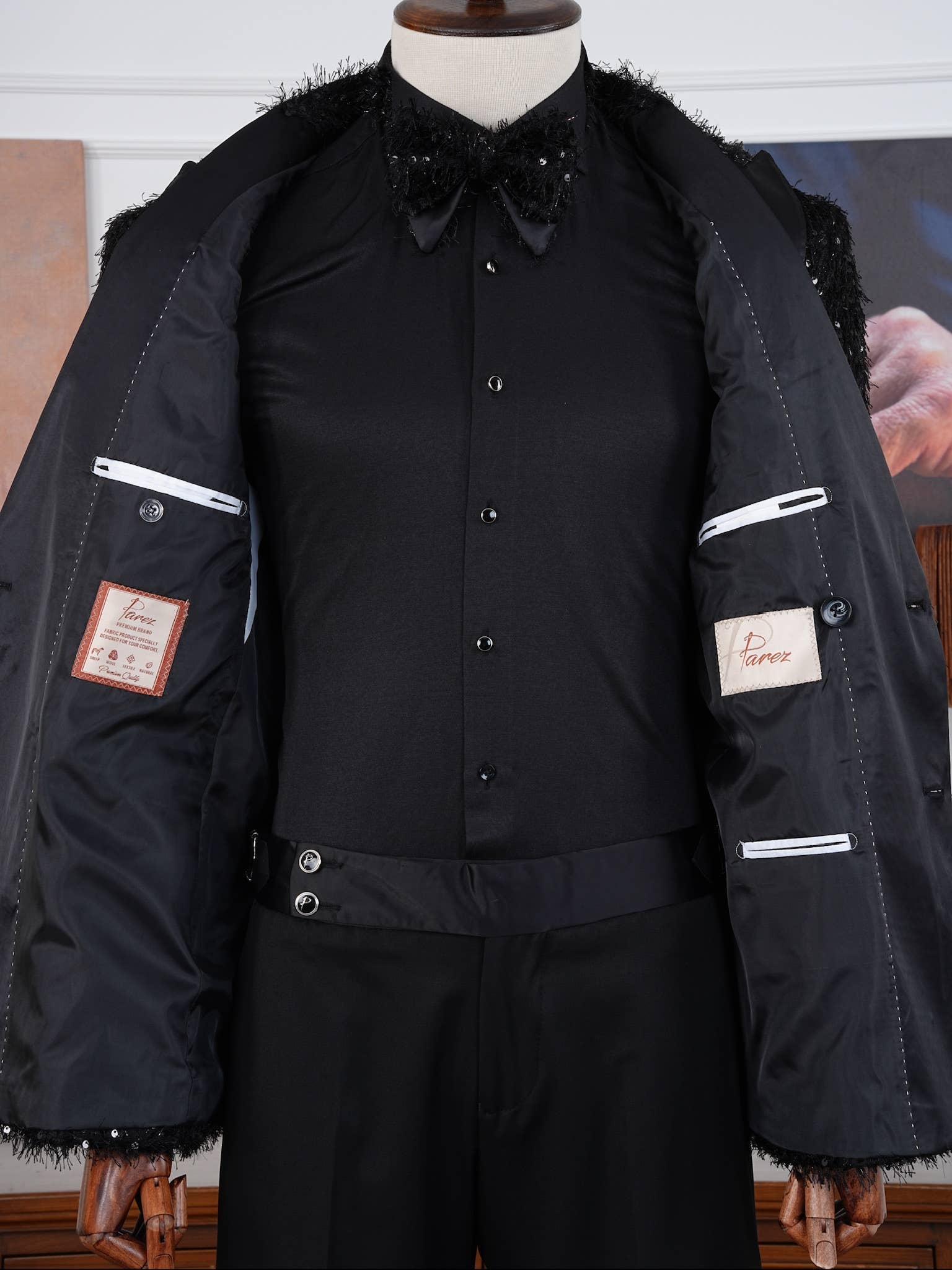 parez suits – Smoking - Homem por atacado – O Smoking de Veludo Preto com Lantejoulas da Edição Limitada de Luxo Noire6