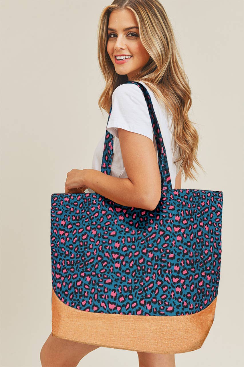 Hana - Vendita all'ingrosso Borsa tote - Donna - Borsa tote in juta con stampa leopardata7