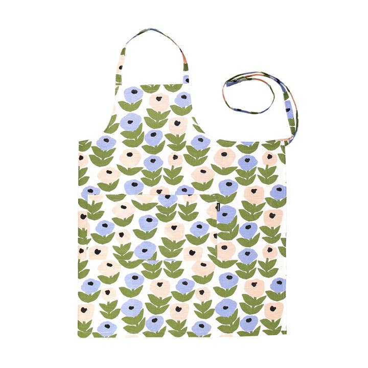 Flora Blue Flower Design Linen Apron for wholesale by Kauniste