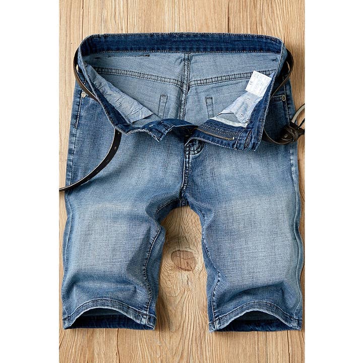 Men Denim Pants Stretch Slim Straight Short Jeans for wholesale by Paperdoll