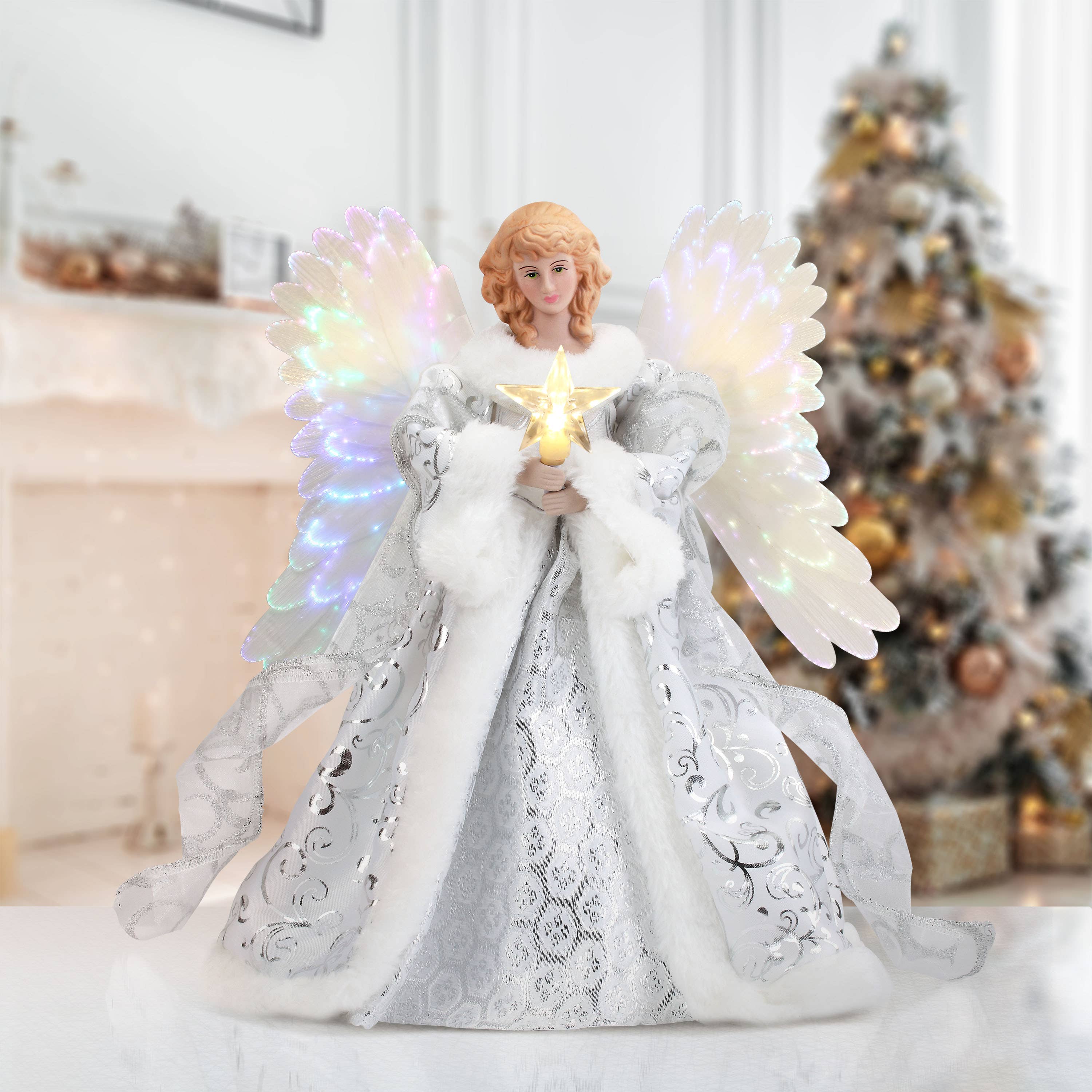 Mr. Christmas - Wholesale Tree Topper - Fiber Optic Animated Tree Topper - White Angel1
