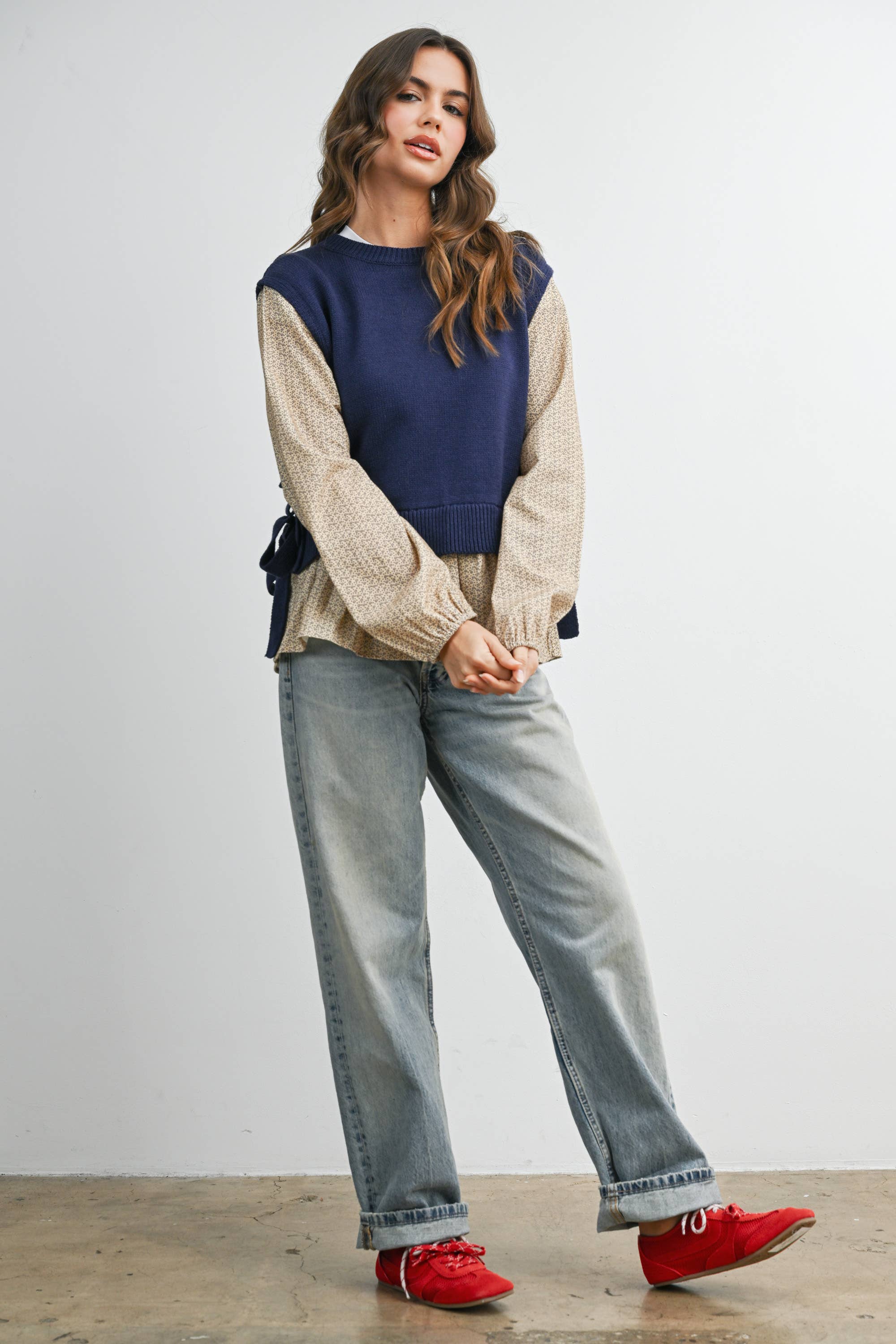 BUTTERMELON - Wholesale Shirt - Women's - Side Ribbon-Tied Knitted Top - BMW775919