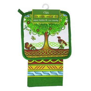 Set di pentole e strofinacci con albero della vita celtico per la vendita all'ingrosso da parte di Dublin Gift Company