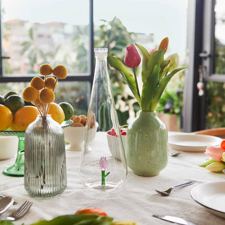 Balvi - Wholesale Water Bottle - Bottle,Botanical Tulip,1.0 L,pink,glass2