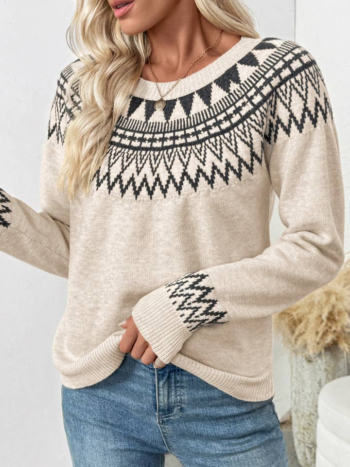 APRICOT Ethnic style round neck pullover sweater for wholesale on Faire2