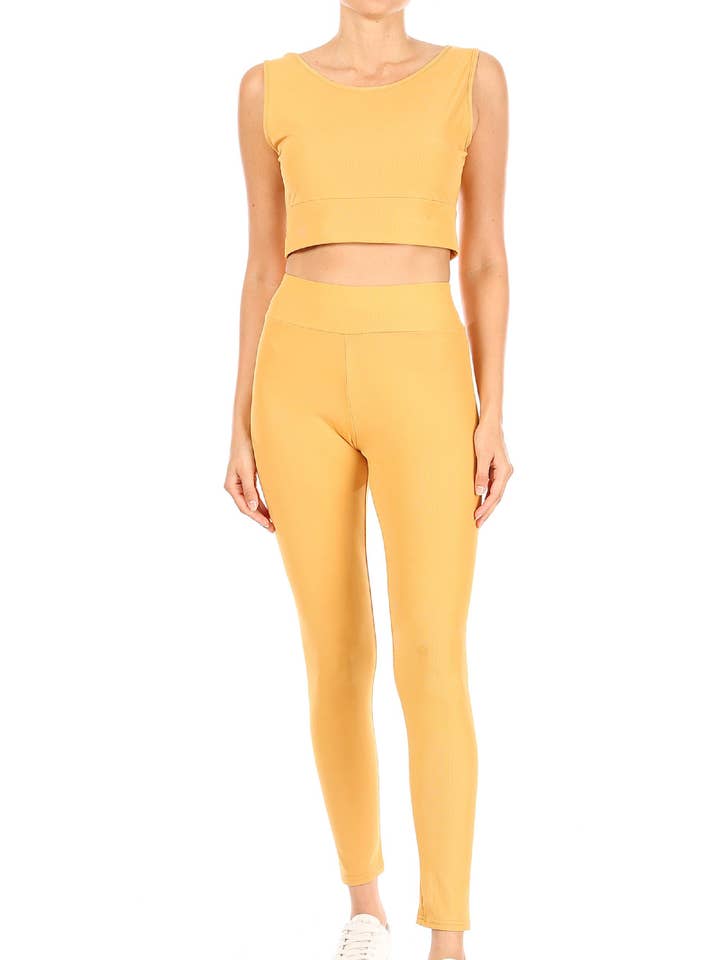 Women's Casual Crop Cami Full Length Leggings Set for wholesale by MOA COLLECTION