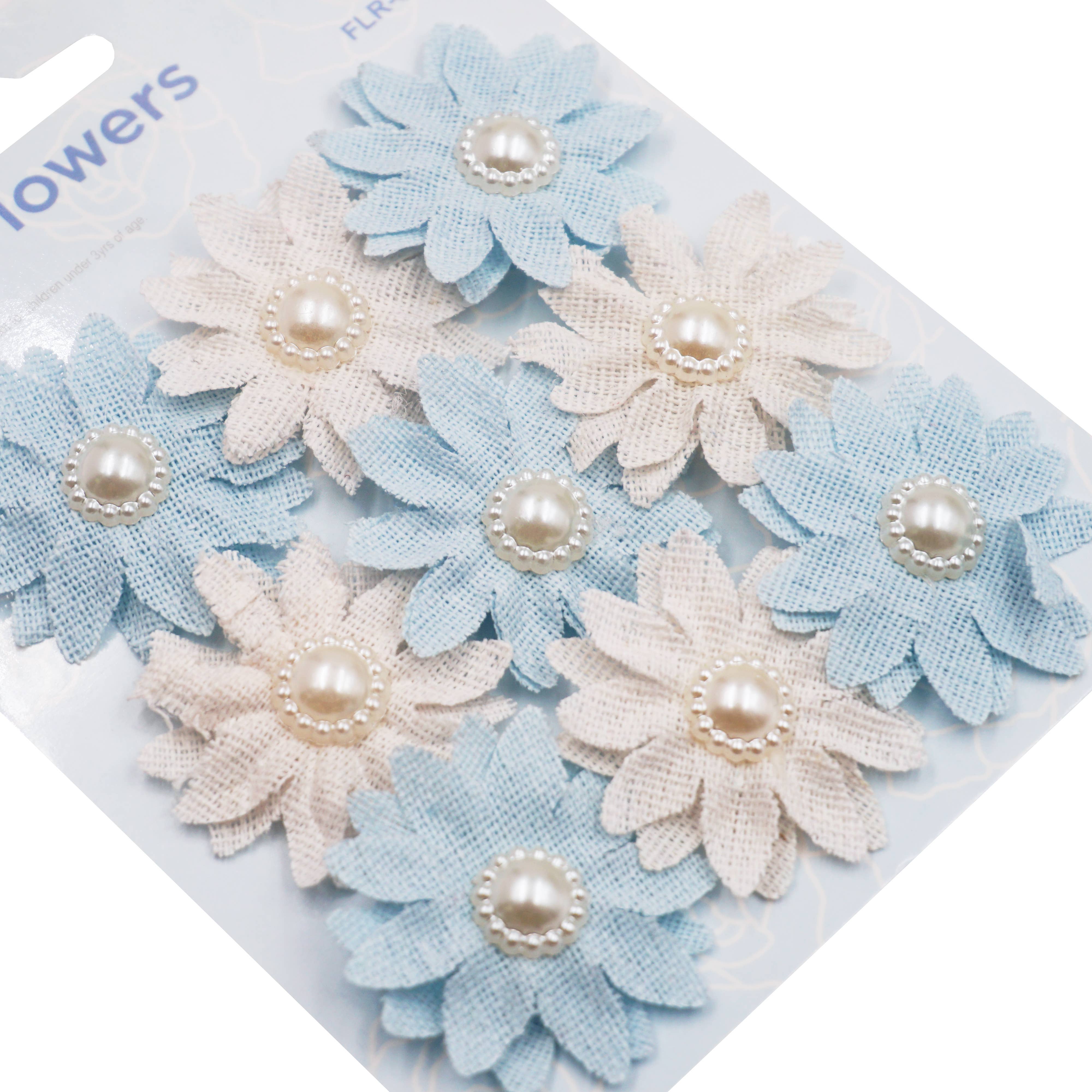 Angels Craft - Vendita all'ingrosso Fiori finti - Fiore adesivo in tela con perla (2 pezzi disponibili) 3,8 cm5