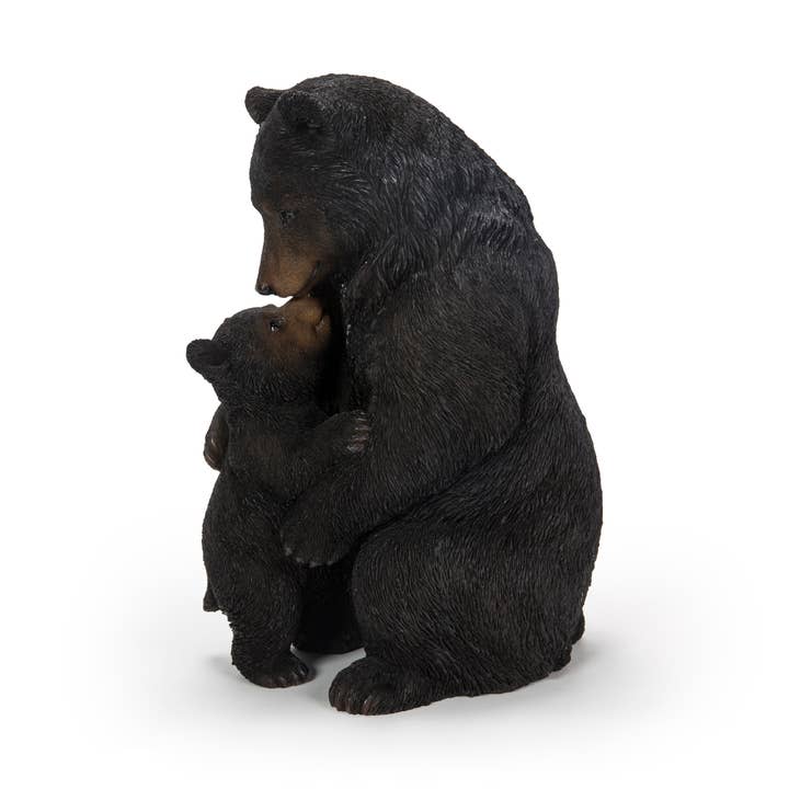 Hi-Line Gift Ltd. - Vente Bibelots/décorations d'extérieur - Statue de jardin en forme d'ours et mère câlinant - noire