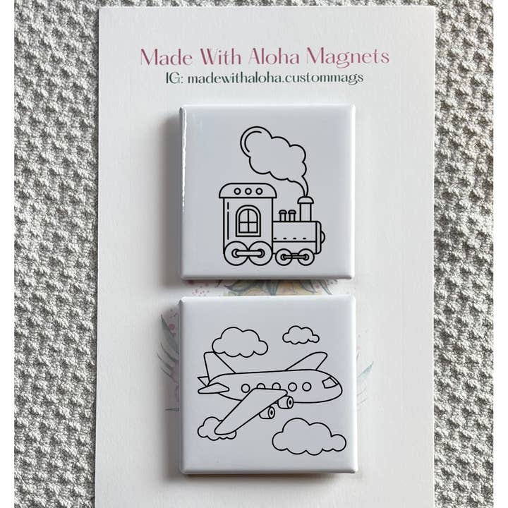 Juego de imanes para colorear tren y avión - Manualidad de colorear para niños para venta al por mayor de Made With Aloha Magnets,llc