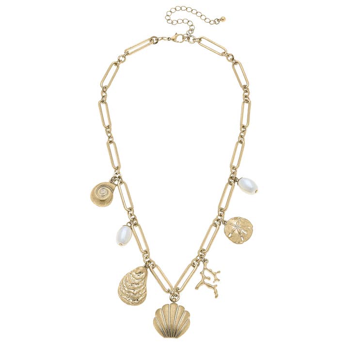 Canvas Style - Wholesale Pendant/Charm Necklace - Under The Sea Charm Necklace in Shiny Gold