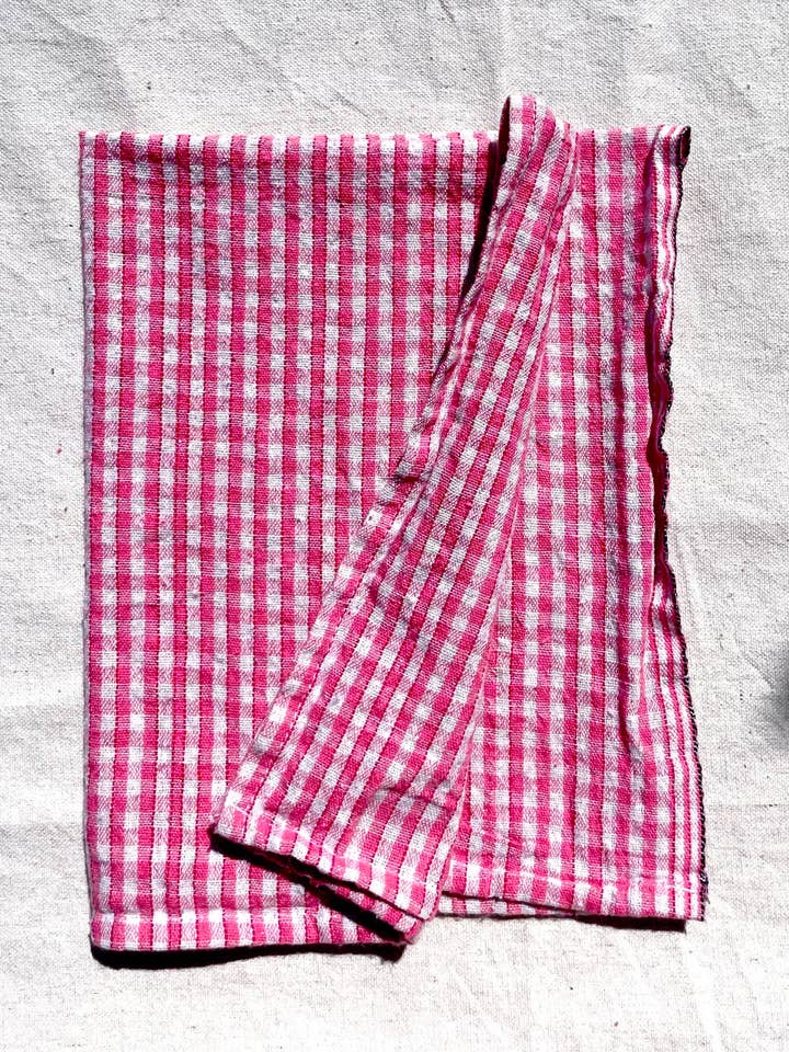 Økologisk bomuld Gingham køkkenhåndklæde - Dusty Pink & Red for engroshandel hos Parekh Bugbee