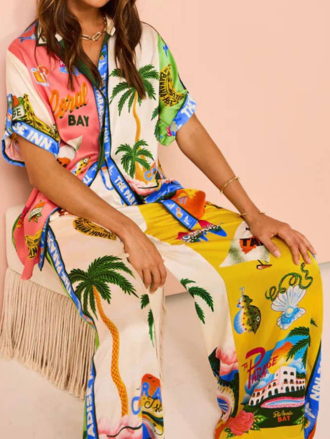 UNISHE - Wholesale Top & Pant Set (NOT Loungewear) - Women's - Summer Beach Vacation Printing 2pcs Pants Set JRM057