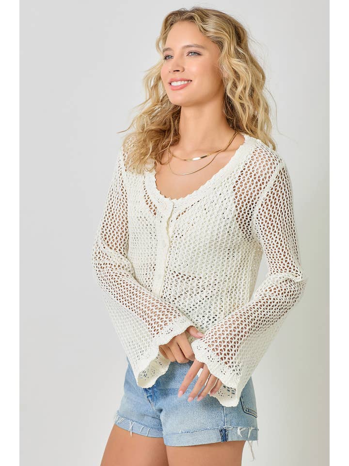 Mystree - Wholesale Cardigan - Women's - 61100 Crochet Style Knit Cardigan 14