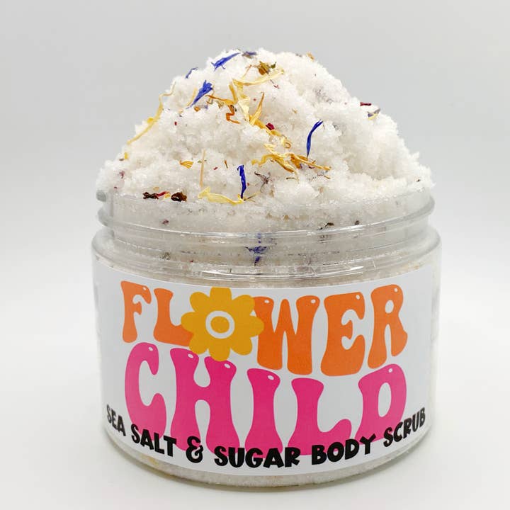 Flower Child Sea Salt and Sugar Body Scrub for wholesale by The Little Bubble