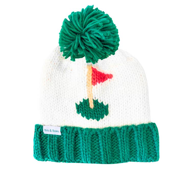 Golf Flag Bobble Hat, Green for wholesale by Bits & Bows