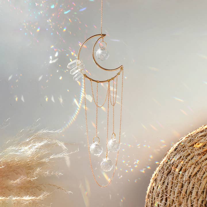 Crystolver - Wholesale Suncatcher - Clear Quartz Moon Suncatcher Crystal Prism Hanging