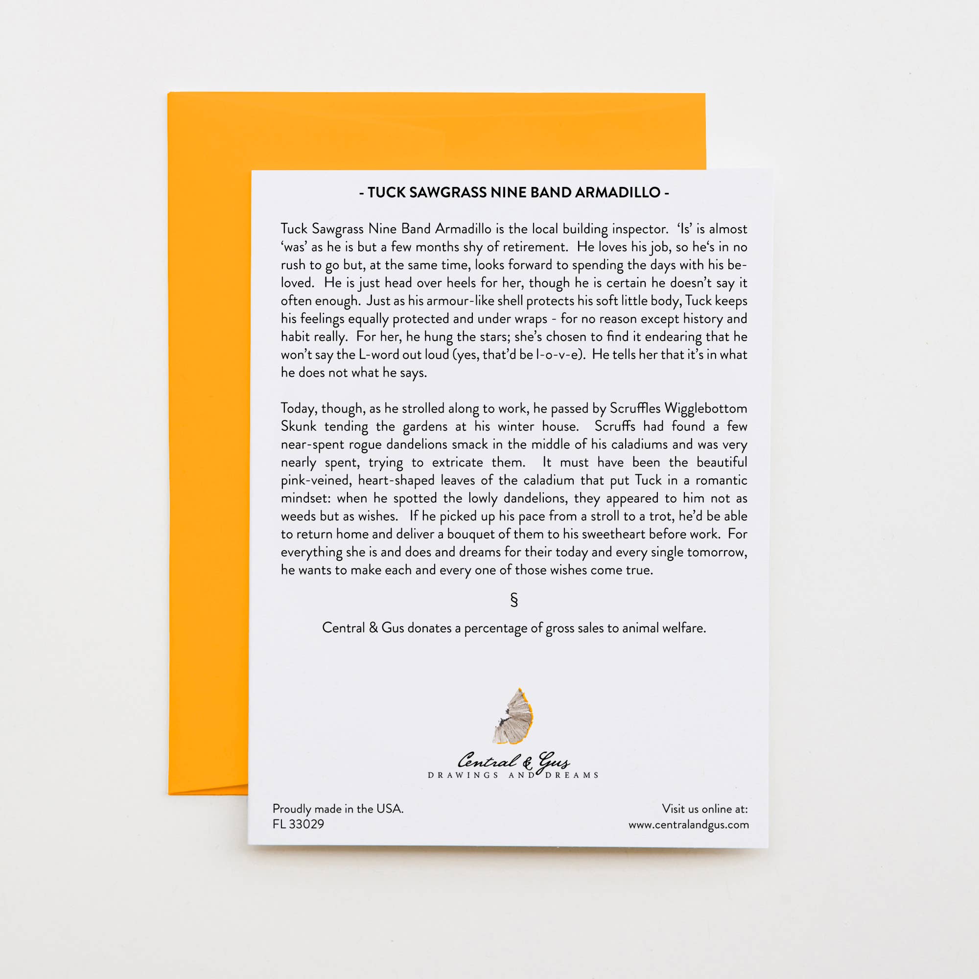 Central & Gus - Vendita all'ingrosso Biglietti di auguri generici - Tuck Sawgrass Nine Band Armadillo Biglietto1