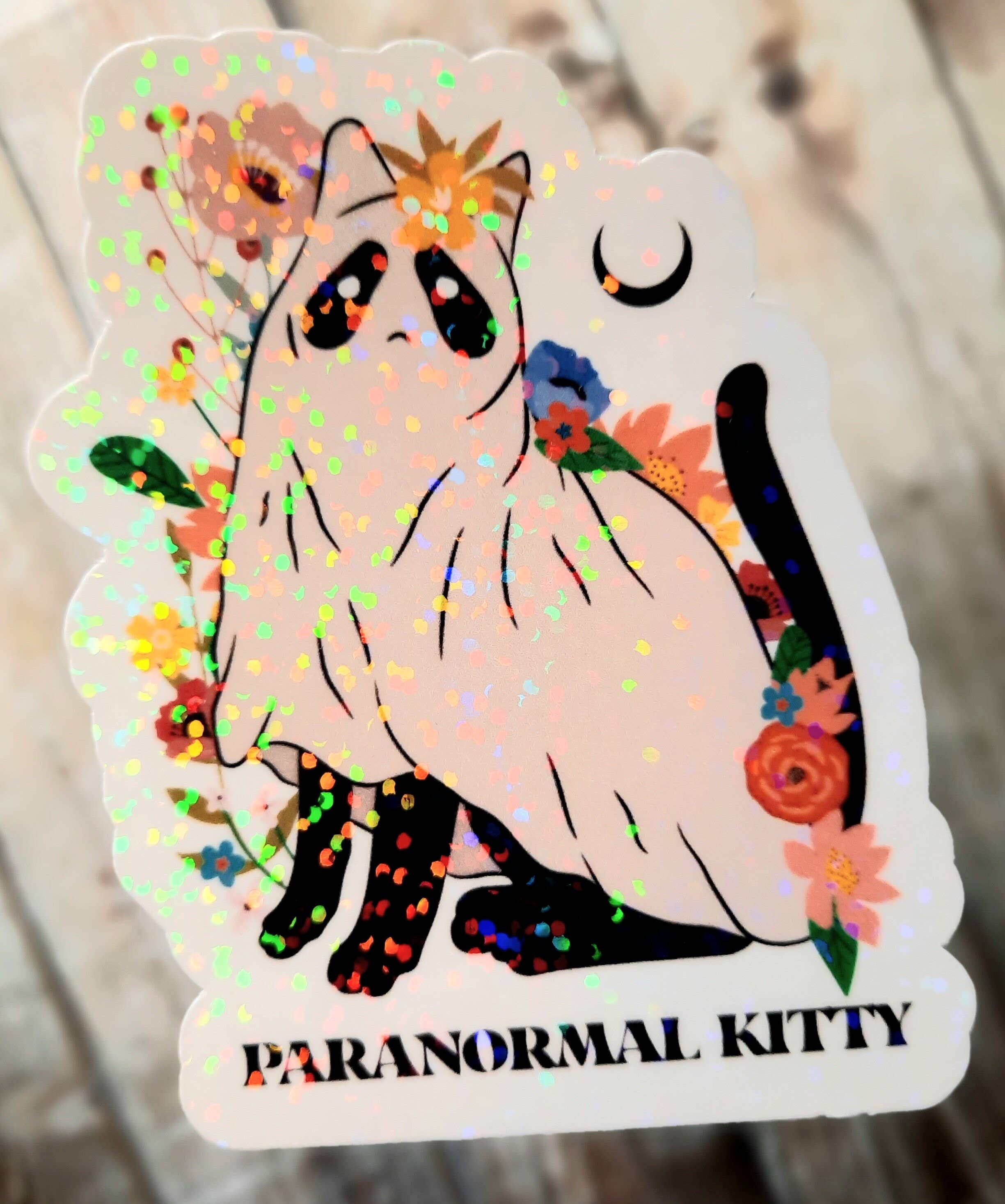 Unsupervised Art - Venta al por mayor Pegatina - Adhesivo Paranormal Kitty, pegatina de vinilo con forma de gato negro fantasma1