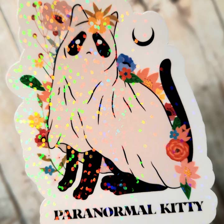 Unsupervised Art - Venta al por mayor Pegatina - Adhesivo Paranormal Kitty, pegatina de vinilo con forma de gato negro fantasma1