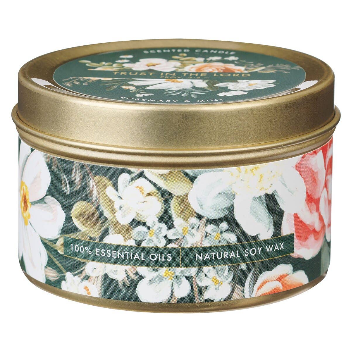 Christian Art Gifts - Wholesale Novelty Candle - Tin Candle Floral Green Trust in the Lord Prov. 3:50