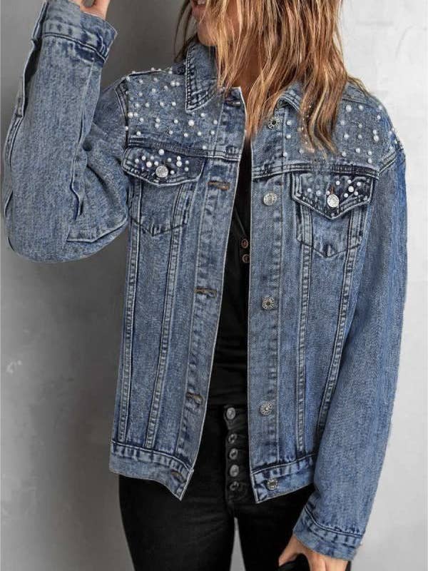 Jeansjacke mit Perlenimitat. für den Großhandel von HIDDENBRAND