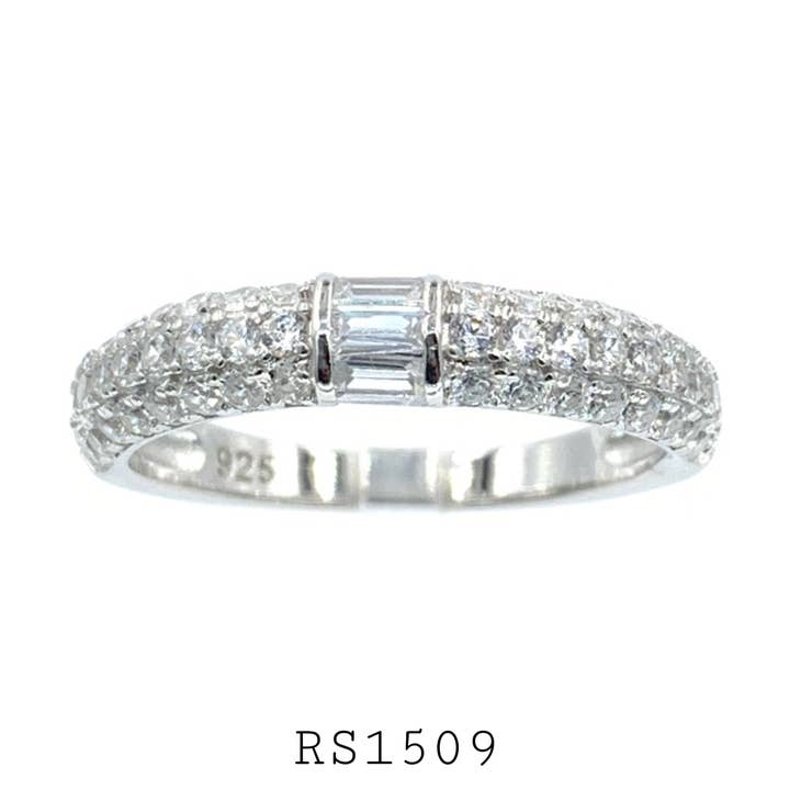 Anel Banda de Metade Eternidade CZ em Prata de 1ª Lei 925 por atacado de Nisso & Co. NYC Jewelry Wholesale