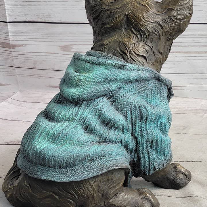 Bronzhaus – wholesale Skulptur – Chihuahua valp hund bär blå tröja brons metall figur skulptur dekoration
