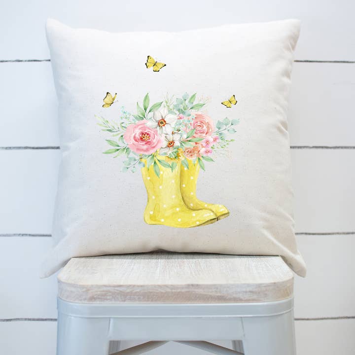Spring Farmhouse Yellow Rainboots With Flowers for wholesale by Rising Tide Vintage