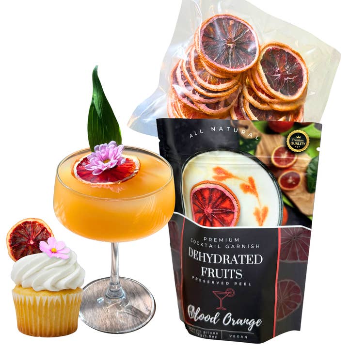 Dried Blood-Orange Slices | 30± Slices | Preserved Peel Premium DRIED FRUITS for Luxury Cocktail Garnishes for Bars and Home Hosts. for wholesale by PRESERVED PEEL