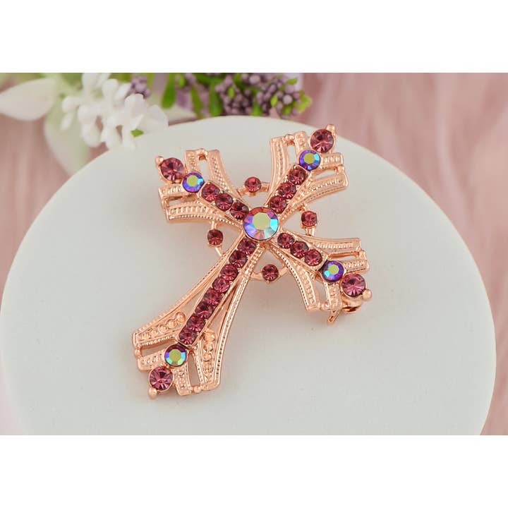 AK Brand - Vendita all'ingrosso Spille - Spilla a forma di croce religiosa argentata con strass17