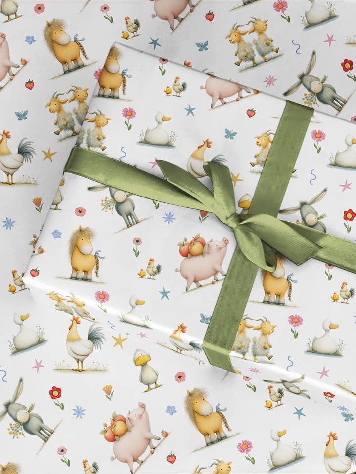 Farm Gift Wrap, Animal Wrapping Paper 788 for wholesale by Under the Oak Tree