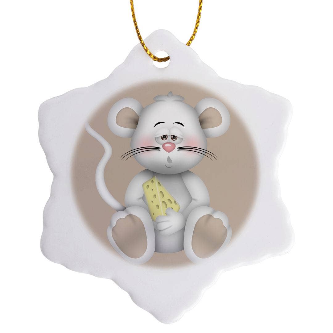 3dRose – wholesale Ornament – 3dRose, Cute White Mouse Holding Cheese Illustration, Ornament0