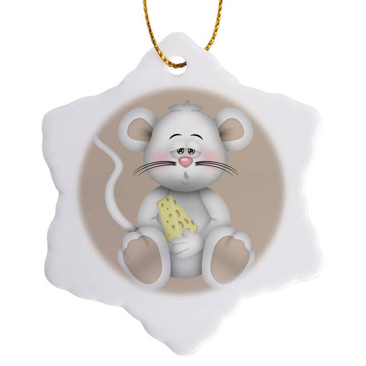 3dRose – wholesale Ornament – 3dRose, Cute White Mouse Holding Cheese Illustration, Ornament