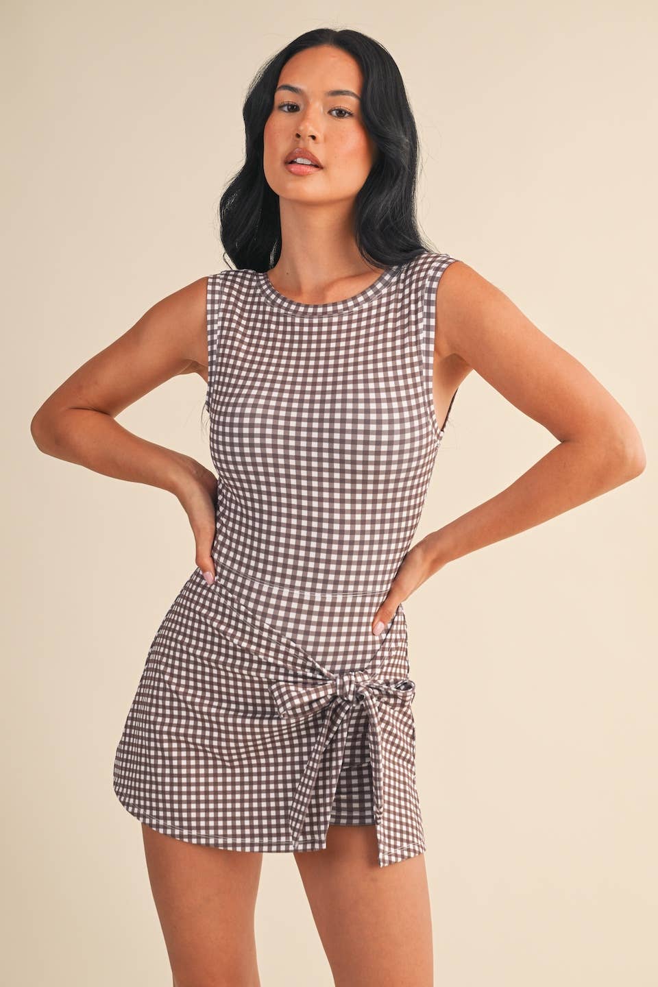 KIMBERLY C - Wholesale Athletic Dress - Women's - Gingham Print Sleeveless Wrap Tie Front Dress 9