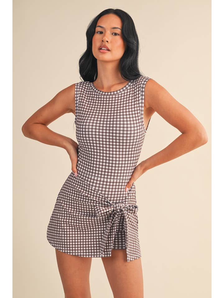 KIMBERLY C - Wholesale Athletic Dress - Women's - Gingham Print Sleeveless Wrap Tie Front Dress 9