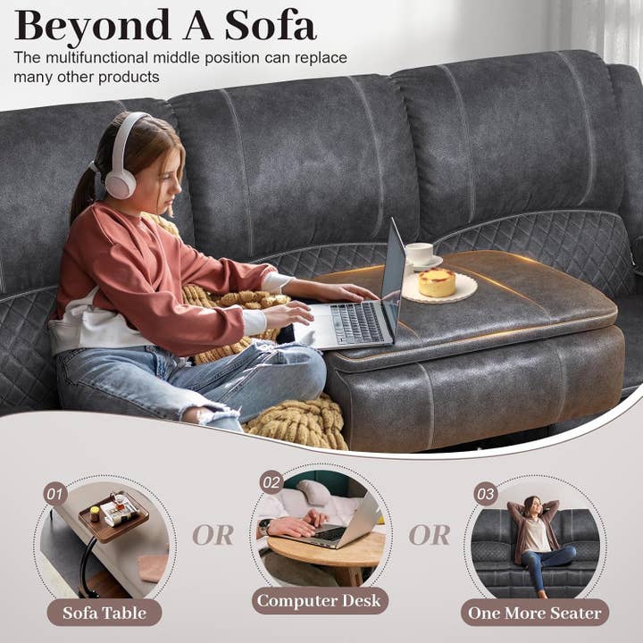 Grey Three Seater Manual Recliner Sofa Modern Living Room for wholesale on Faire2