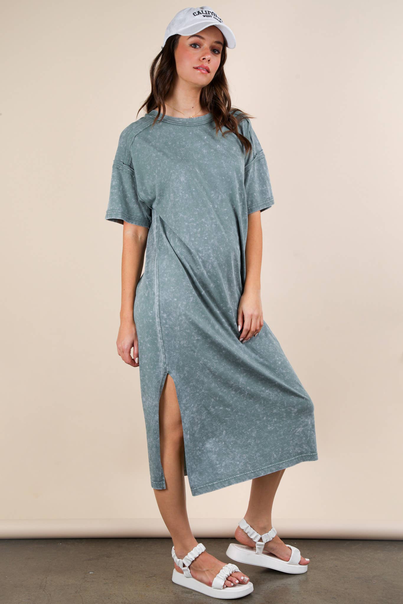 VERY J - Vente Robe – femme - Robe midi décontractée confortable lavée minérale25
