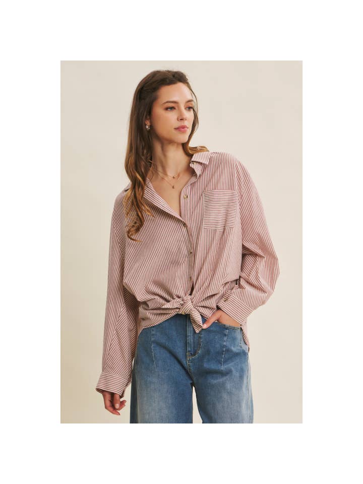 in february - Wholesale Buttoned-down shirt – Women's - SEASONLESS EASE COTTON PINSTRIPE BUTTON-DOWN OVERSIZED SHIRT29